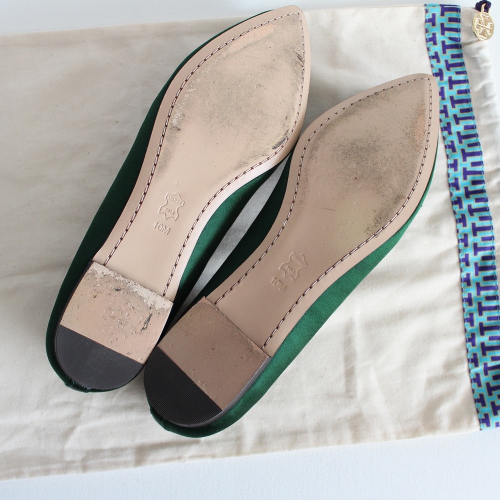 Tory Burch Mayada Emerald Satin Smoking Flats 10M - Picture 8 of 8